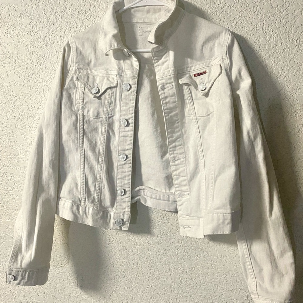 Hudson Women’s Signature White Denim casual stylish Jacket size L